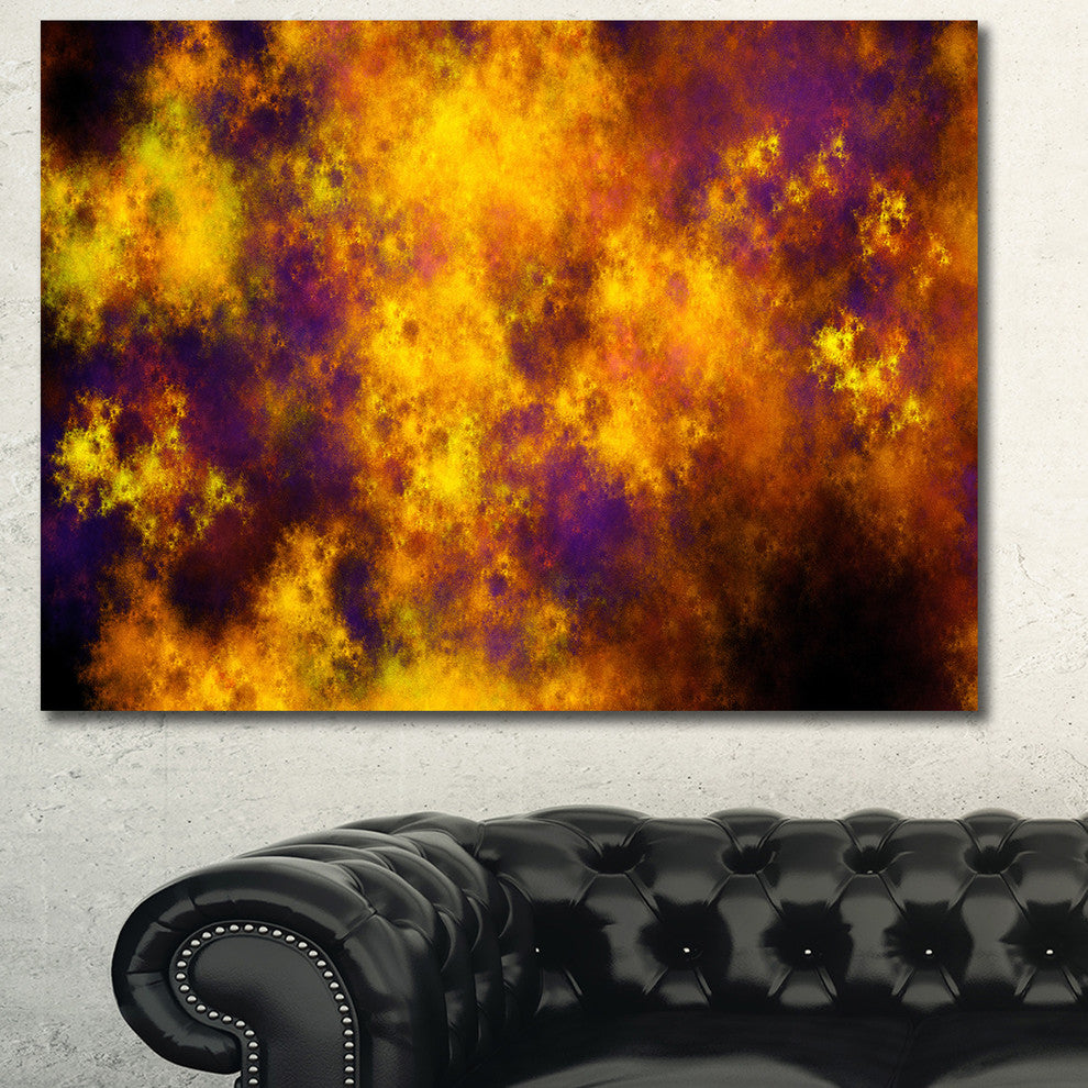 Cloudy Orange Starry Fractal Sky, Oversized Abstract Canvas Art Print, 60x40