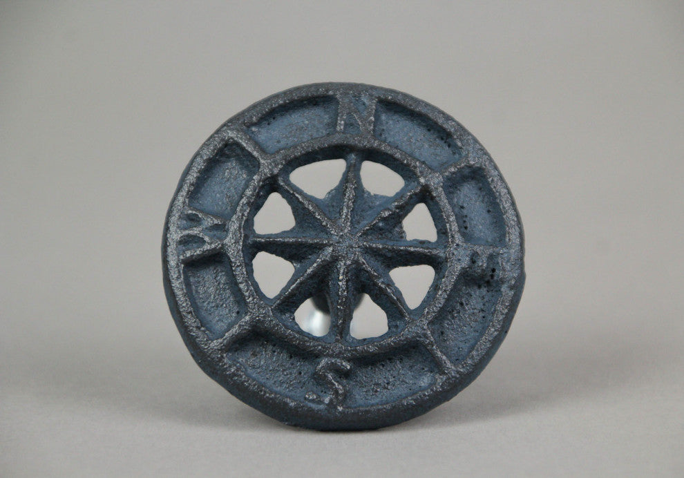 Set of 12 Dark Blue Cast Iron Cabinet Hardware Knobs Compass Rose Drawer Pulls