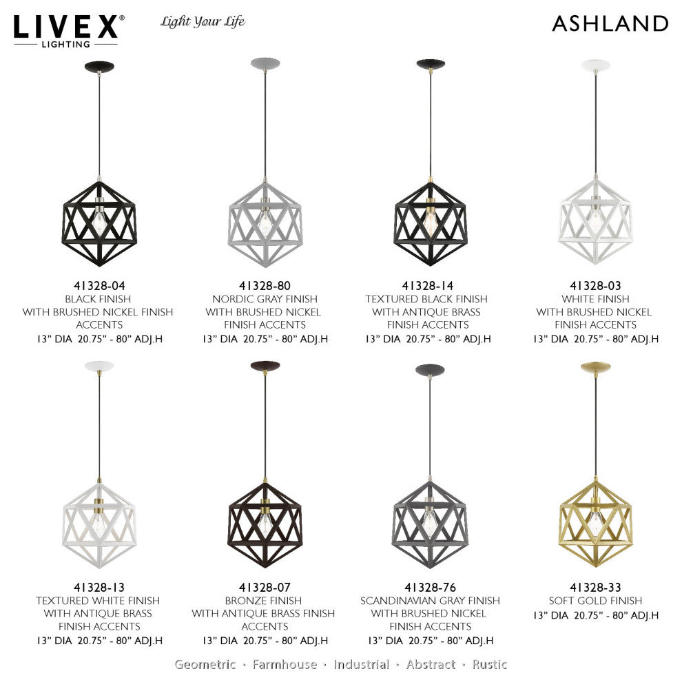 Ashland 1 Light Bronze With Antique Brass Accents Pendant
