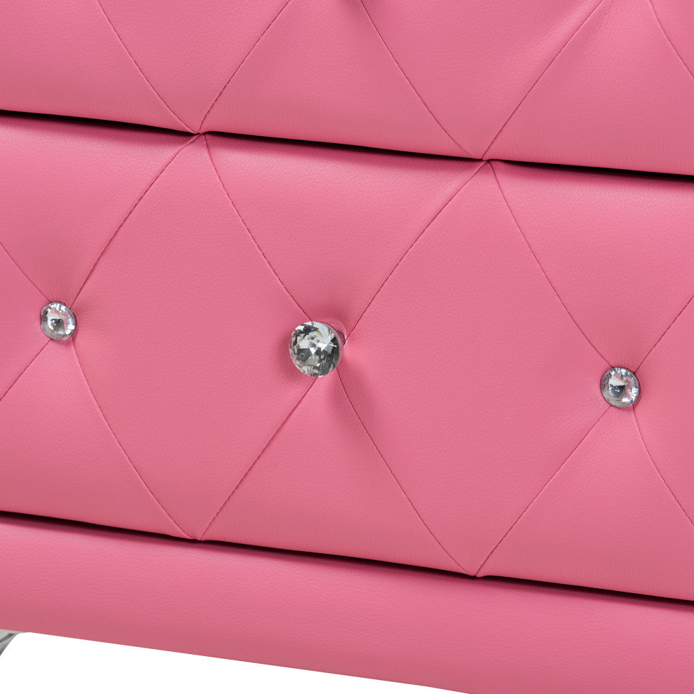 Barbara Glam Pink Faux Leather Upholstered Queen Size 3-Piece Bedroom Set