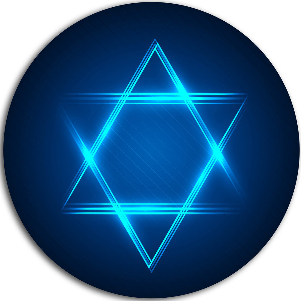 Neon Star Of David, Modern Digital Disc Metal Wall Art, 38"