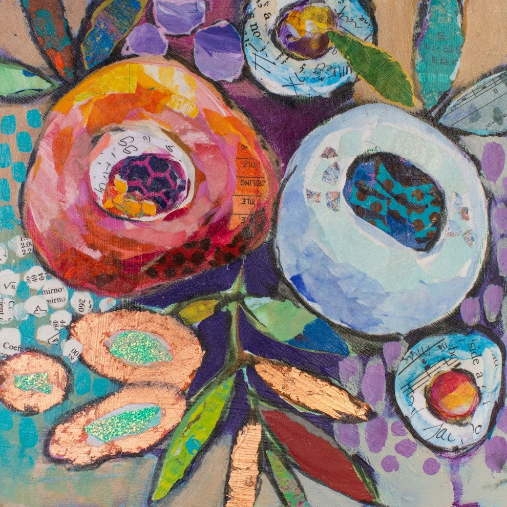 "Plastered Flowers" Painting Print on Wrapped Canvas, 24x24