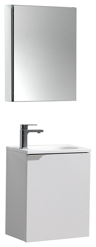 Valencia 20" Glossy White Wall Hung Vanity Set, Cabinet, Faucet, FFT3811CH