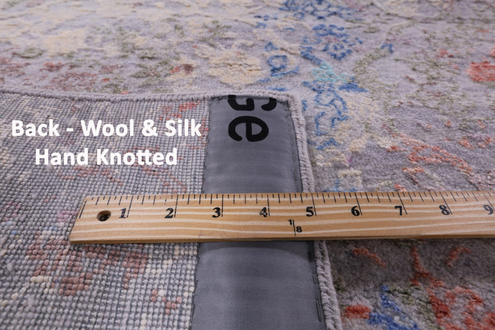9' Square Wool and Silk Modern Hand Knotted Rug Q11812