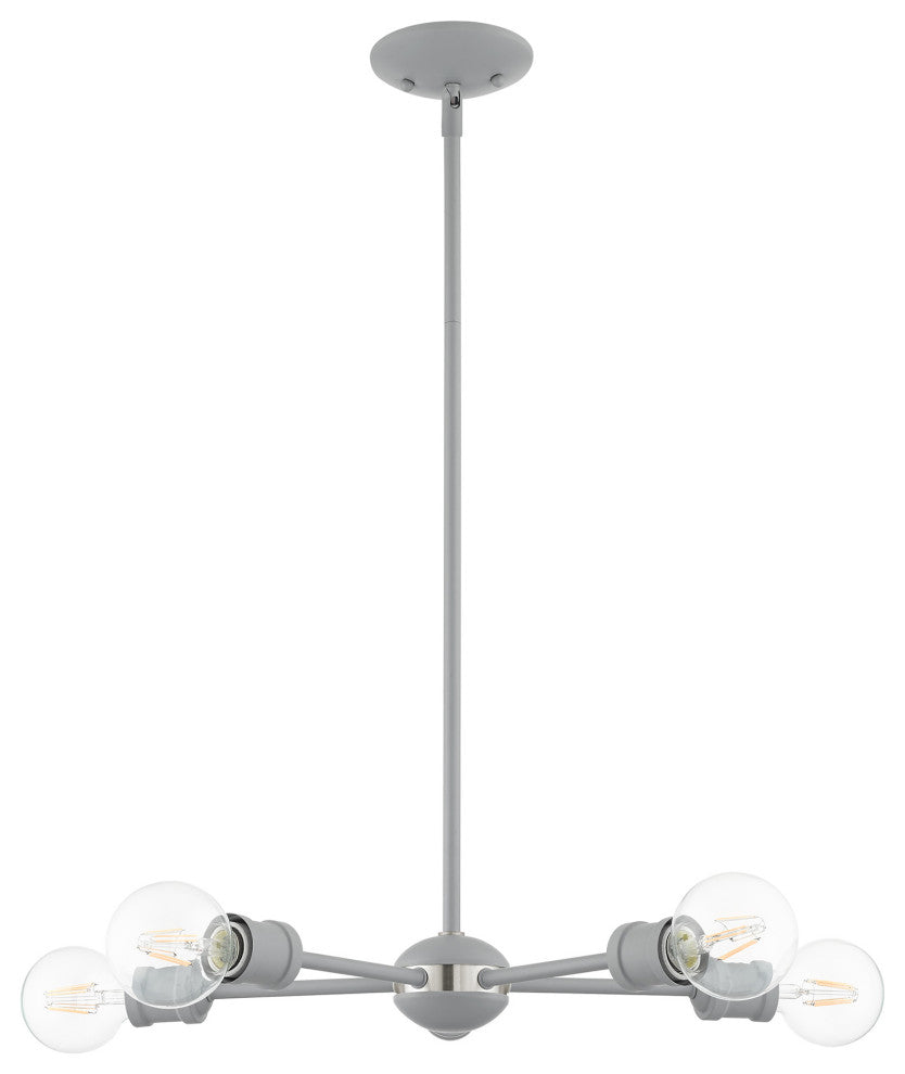 Livex Lighting Lansdale 5 Light Nordic Gray, Brushed Nickel Accents Chandelier