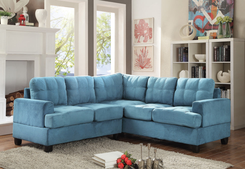 Partington Suede Sectional, Aqua Suede