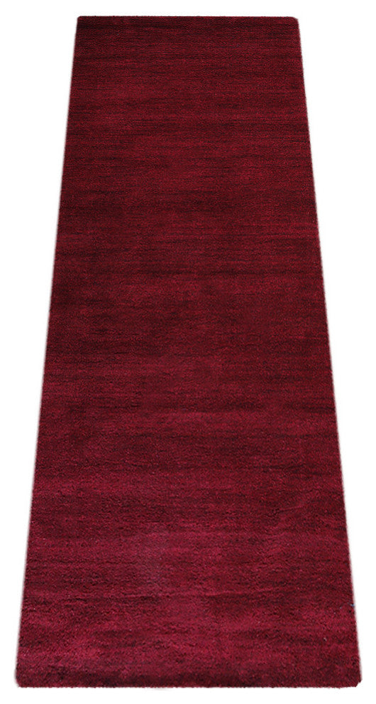 Hand Knotted Loom Silk Area Rug Solid Dark Red