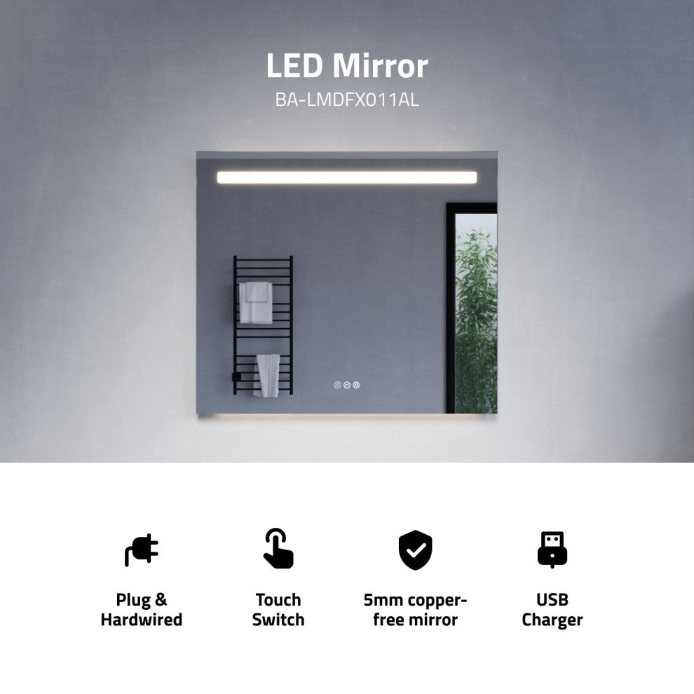 ANZZI 28" x 32" LED Front/Top/Bottom Light Bathroom Mirror With Defogger