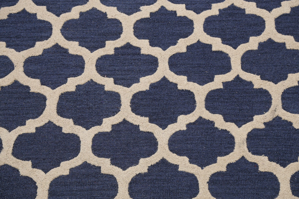 Navy Blue Trellis Contemporary Oriental Area Rug Hand-tufted Wool Carpet 5x8