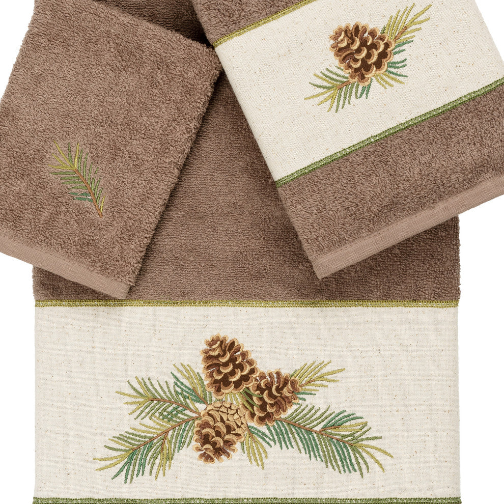 Linum Home Textiles Turkish Cotton Pierre 3-Piece Embellished Towel Set, Latte