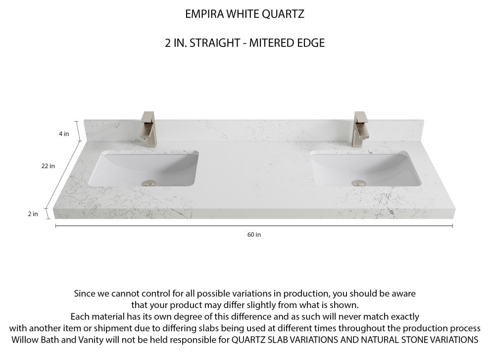 Cambridge 60 Double Bathroom Vanity in White 2" Empira Quartz