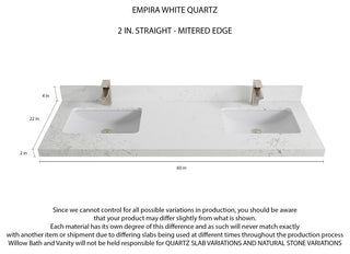 Cambridge 60 Double Bathroom Vanity in White 2" Empira Quartz