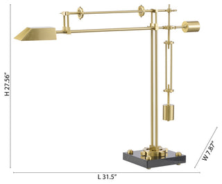 1-Light Brass Iron LED Table Lamp With A Shade And  A Black Alabaster Base