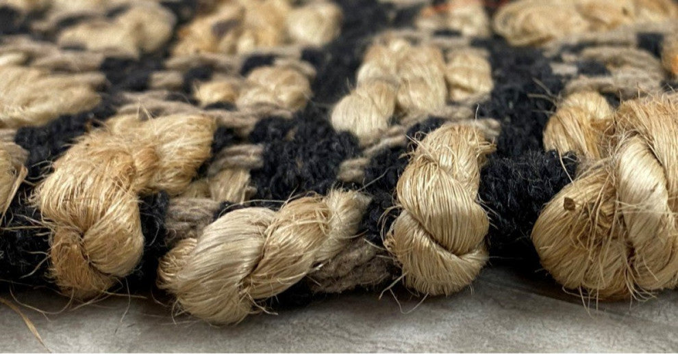 7" x 9" Tan and Black Ornate Geometric Area Rug