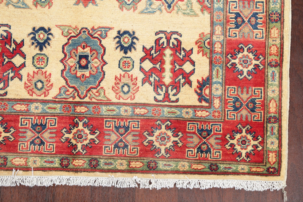 Traditional Kazak Oriental Hand Made Pakistani Area Rug, Beige, 5'10"x4'0