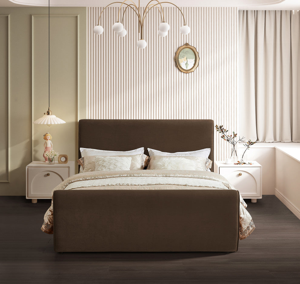 Sloan Black Velvet Full Bed, Brown, King