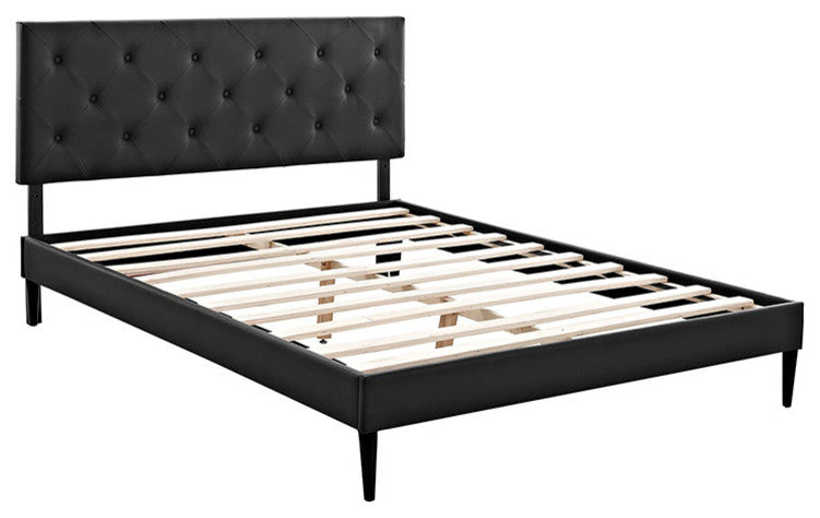 Terisa Full Vinyl Platform Bed With Round Tapered Legs, Black