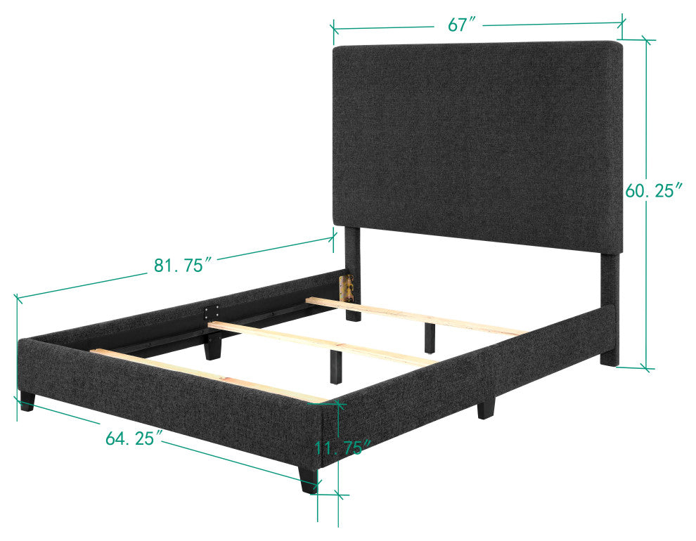 Legends Home Queen Size Charcoal Grey Upholstered Platform Bed