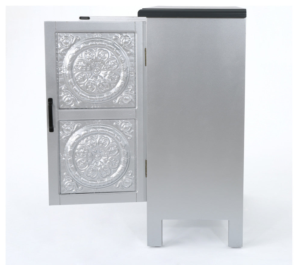 GDF Studio Aliana Shabby Painted Accent Cabinet, Silver/Charcoal Gray