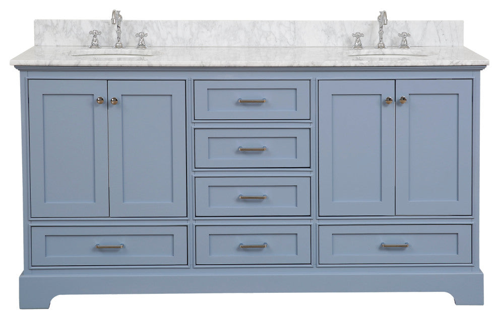 Harper 72" Double Bathroom Vanity, Powder Blue, Carrara Marble