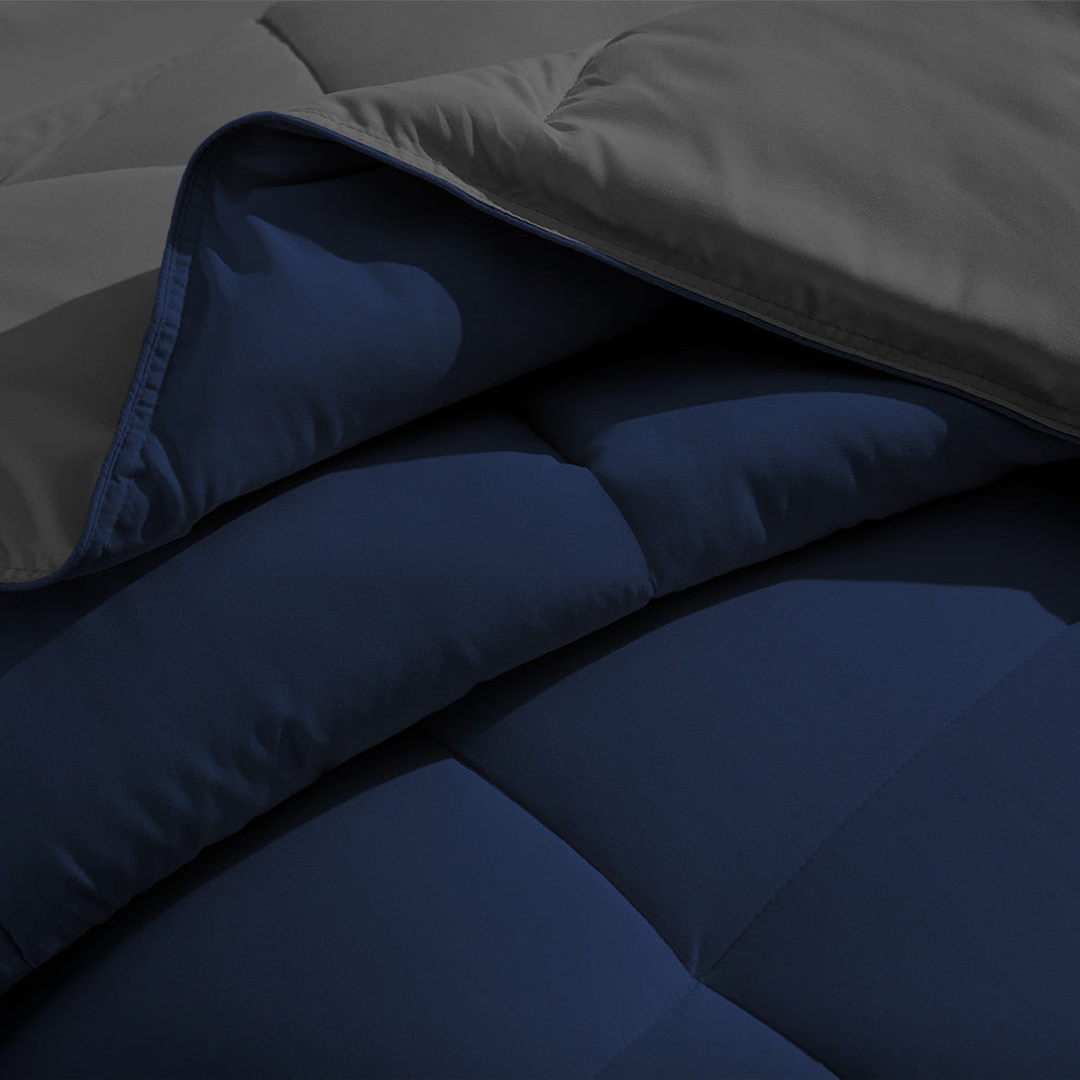 Bare Home Reversible Bed-in-a-Bag, Dark Blue/Gray, Gray, Queen