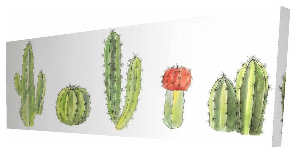 Watercolor Small Cactus Set Print on Wrapped Canvas
