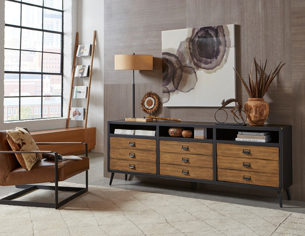 Mid-Century 80" TV Console, Entertainment Stand, Fully Assembled, Black