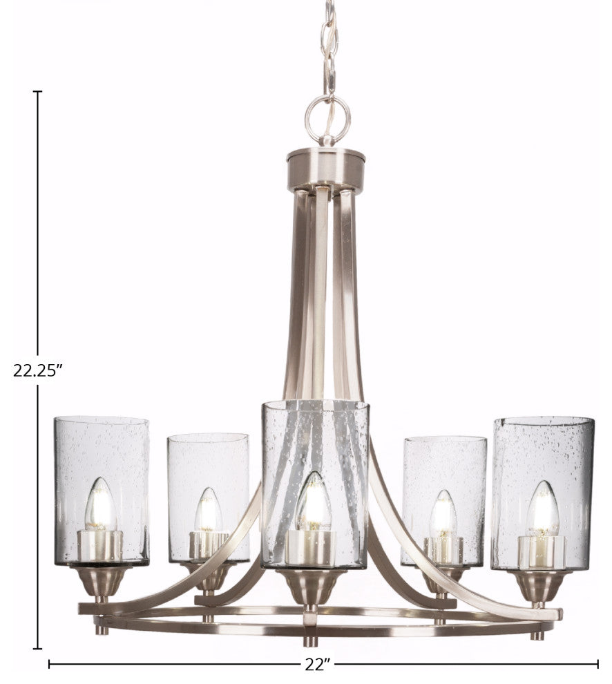 Paramount 5-Light Chandelier, Brushed Nickel, 4" Clear Bubble Glass