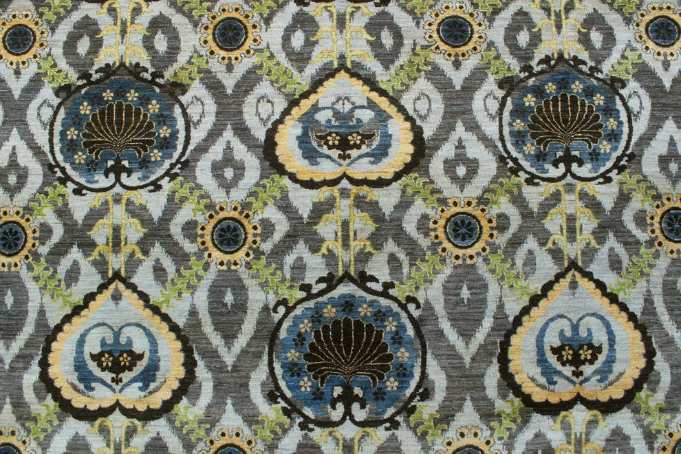 Aria Fine Chobi Addae Gray and Blue Rug, 9'1x12'2