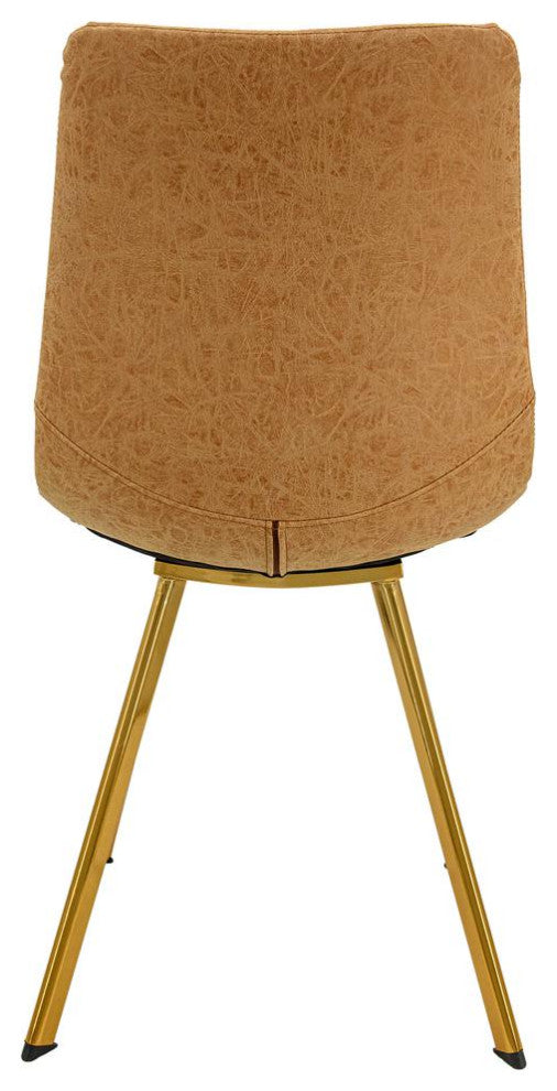 LeisureMod Markley Modern Leather Dining Chair With Gold Legs Set of 2