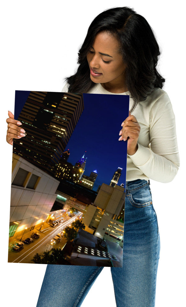 Light Trails in Philly Night Urban Landscape Photo Unframed Wall Art Print, 12" X 18"