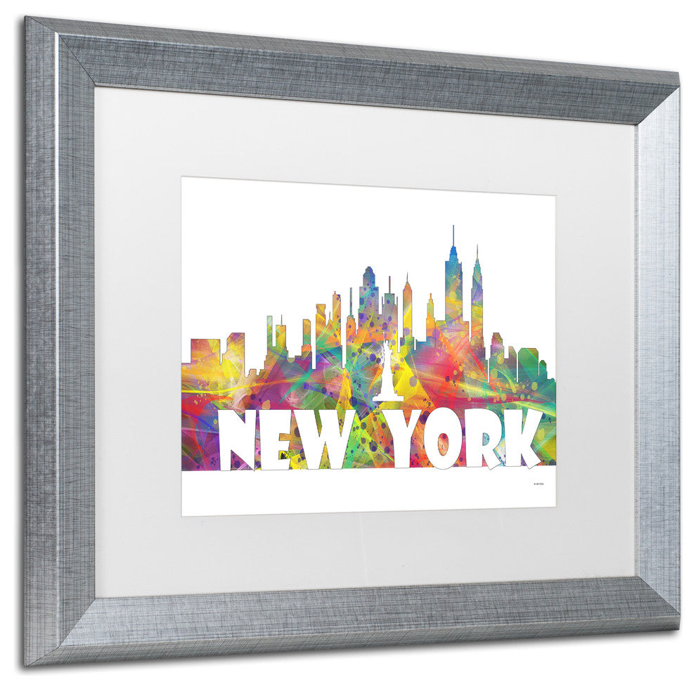 'New York New York Skyline Mclr 2' Framed Art, Silver Frame, White Matte, 20x16