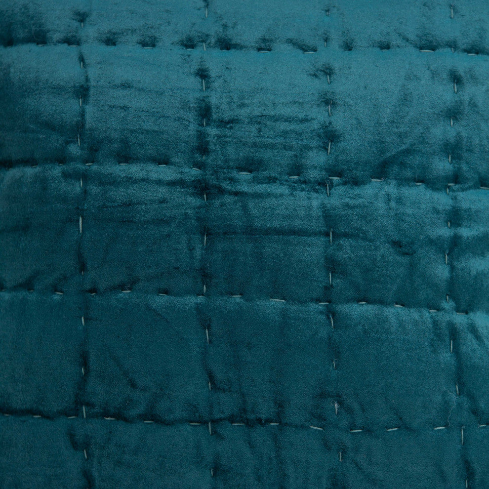 HomeRoots 20" x 0.5" x 20" Transitional Teal Solid Quilted Pillow Cover