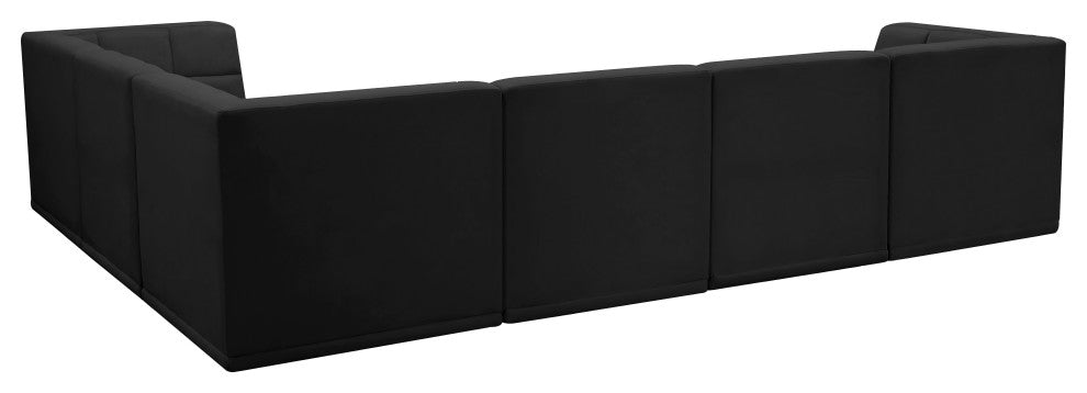 Relax Velvet Upholstered 6-Piece L-Shaped Modular Sectional, Black