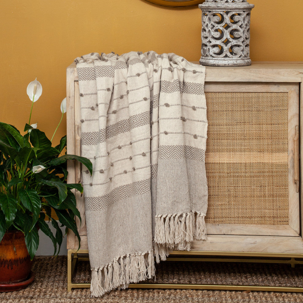 Parkland Collection Ishan Eclectic Beige 52" x 67" WOVEN HANDLOOM Throw