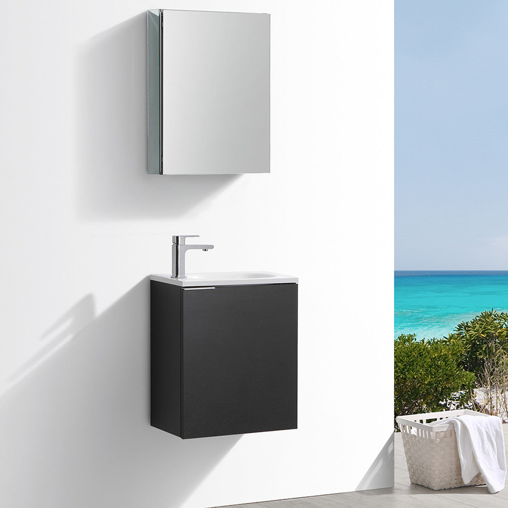 Valencia 20" Black Wall Hung Bathroom Vanity Set, Cabinet, Faucet, FFT1030BN
