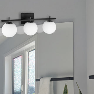 Matte Black Transitional Vanity With White Glass