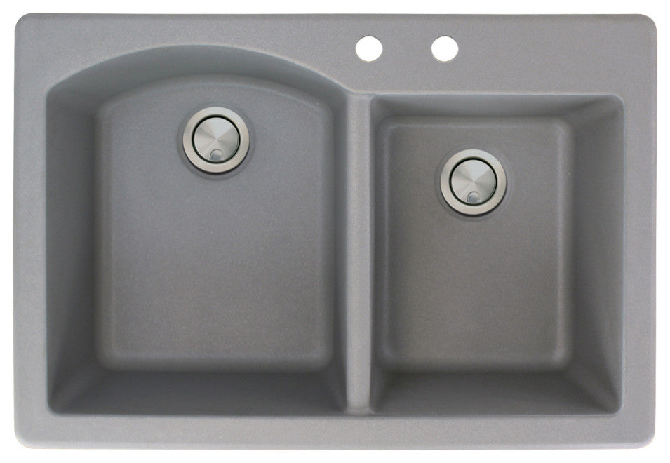 Aversa 33" silQ Granite Drop-in Double Bowl Kitchen Sink with 2 Holes in Grey