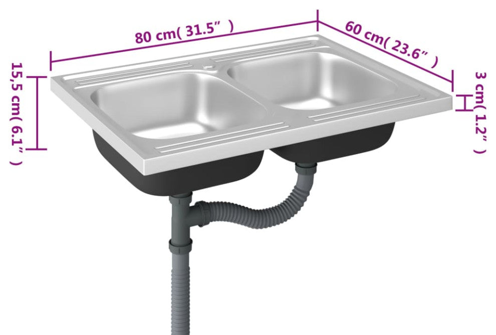 vidaXL Undermount Kitchen Sink with Strainer Stainless Steel Sink Rectangular