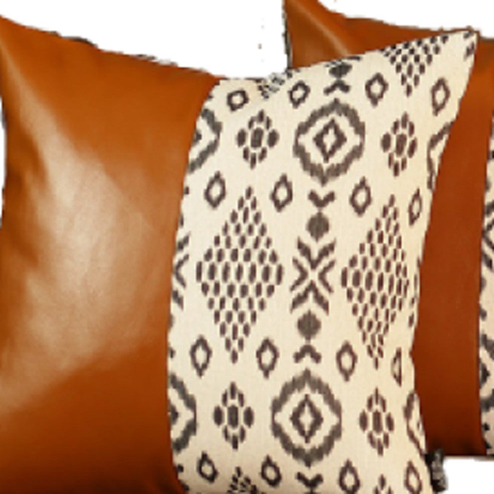 Set of 4 Black and White Tribal Faux Leather Pillow Covers