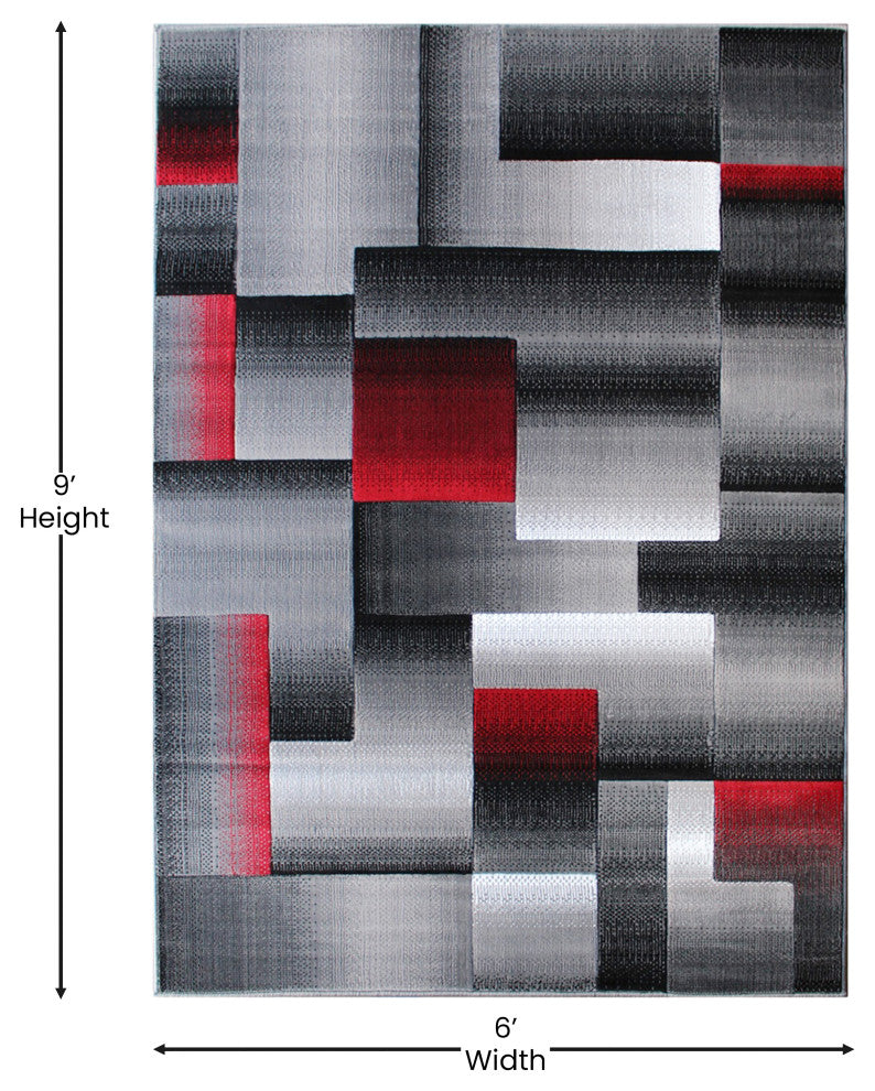 Angie Collection Rectangle 6' x 9' Blocked Area Rug, Red