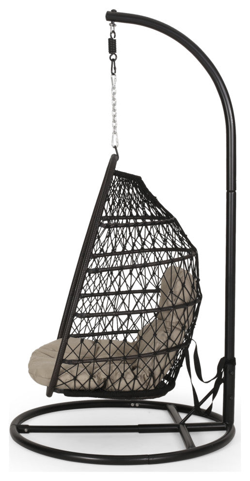 Coloma Outdoor Wicker and Rope Foldable Hanging Chair With Stand, Multibrown/Tan