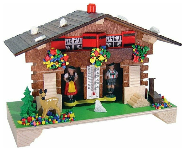 River City Clocks 1020T-06 German Weather house Clock With Deer and Thermometer