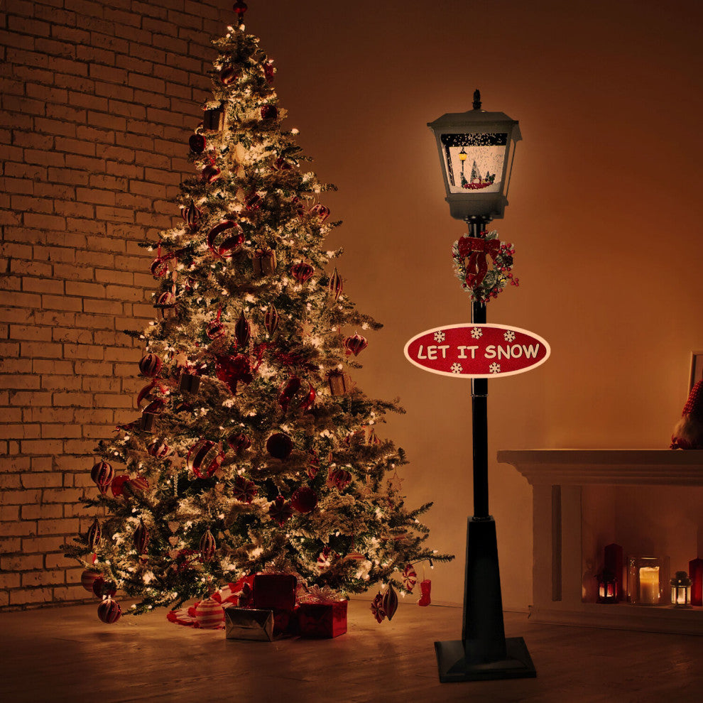 Let It Snow 71" Lamp, Black, Car, 2 Signs, Cascading Snow, Holiday Carols