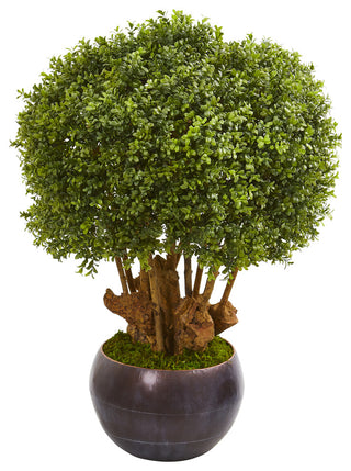 38" Boxwood Artificial Topiary Tree in Decorative Bowl, Indoor/Outdoor