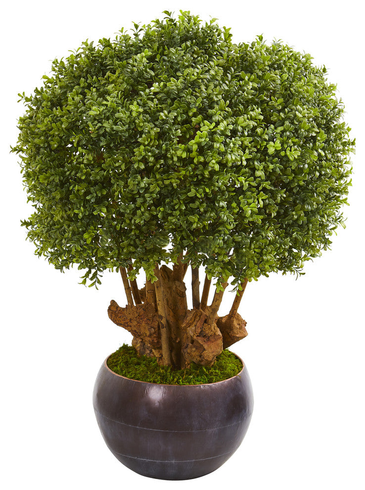 38" Boxwood Artificial Topiary Tree in Decorative Bowl, Indoor/Outdoor