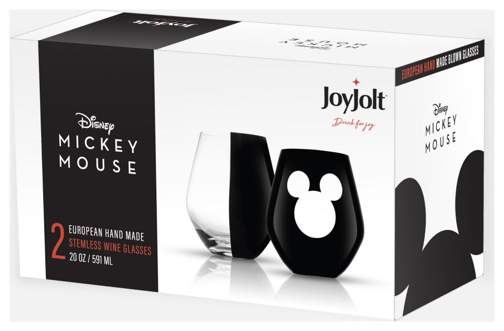Disney Luxury Mickey Mouse Crystal Stemless Wine Glass 20 oz Set of 2