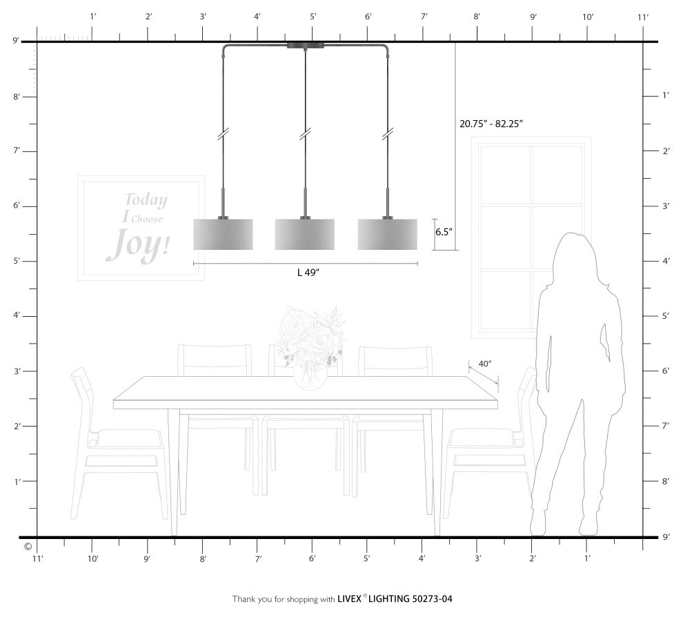 Bainbridge 3-Light Black Large Linear Chandelier