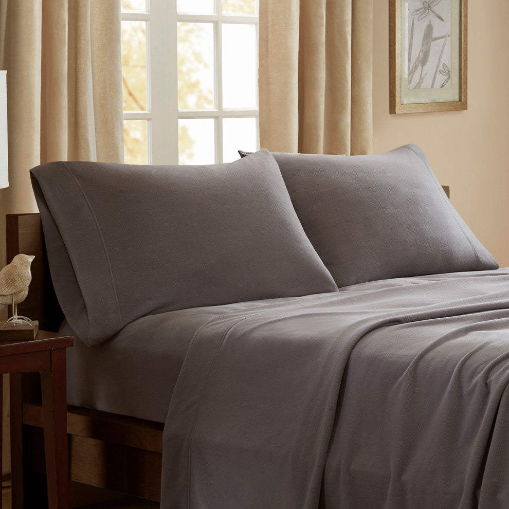 Peak Performance Knitted Micro Fleece Solid Sheet Set, Gray, Twin
