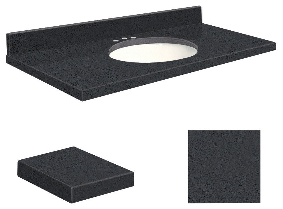 Quartz 43"x22" Vanity Top, White Bowl, Black Luxe, 8" Offset